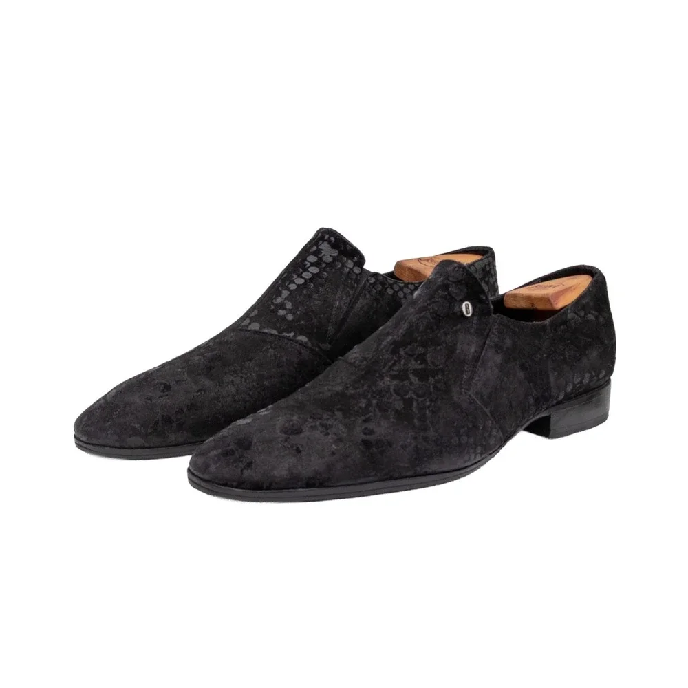 Bagatto Black Snake Print Suede Slip On Dress Shoes Mens US 9.5 UK 8.5 EU 42.5 M